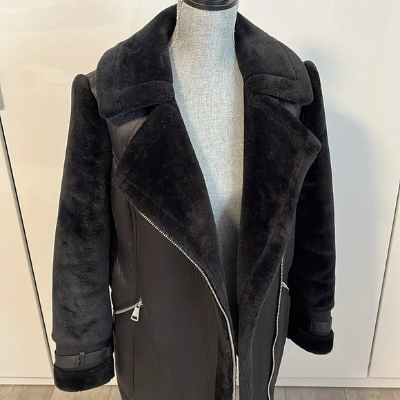 DKNY Wool Faux Fur Long Coat Zipper Closure, Size S - Picture 9 of 14